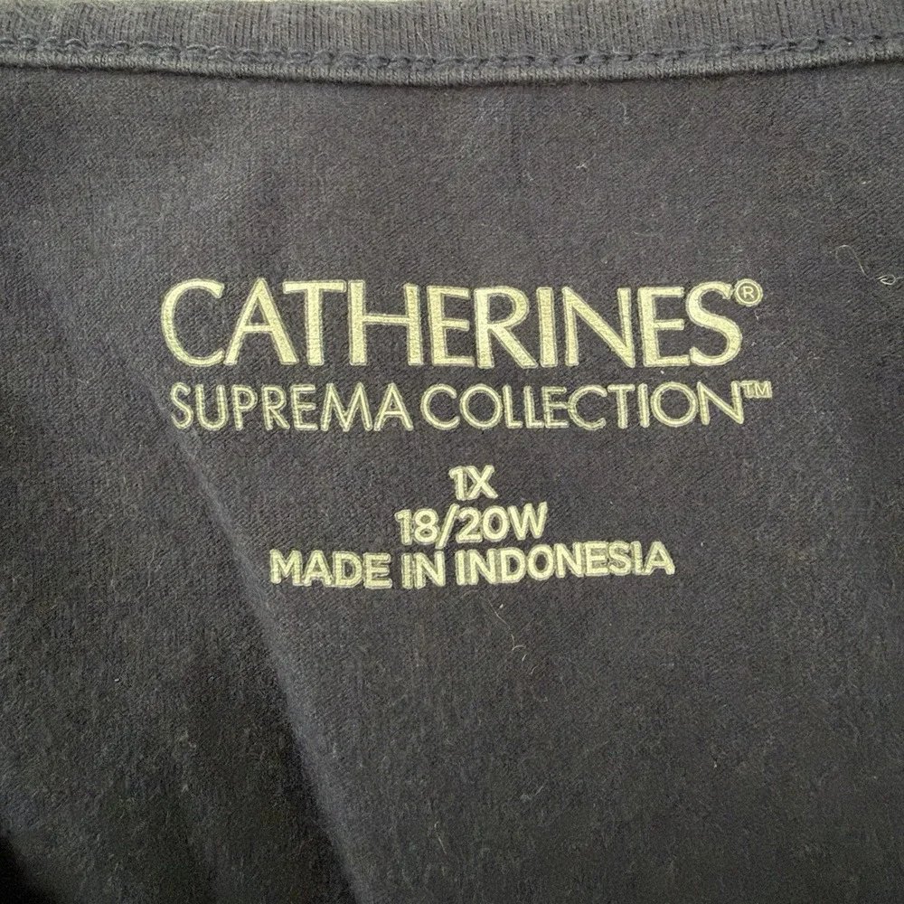 Catherines Womens Suprema Collection Top Size 1X Blue Polka Dot Basics Plus